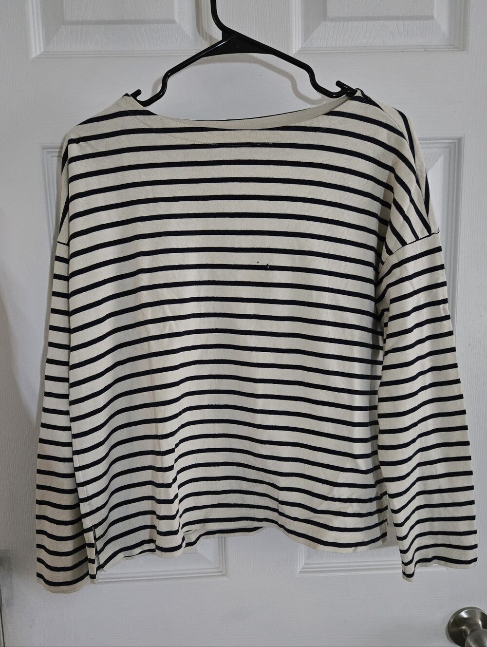 Uniqlo Cream and Black Striped Boatneck Tee